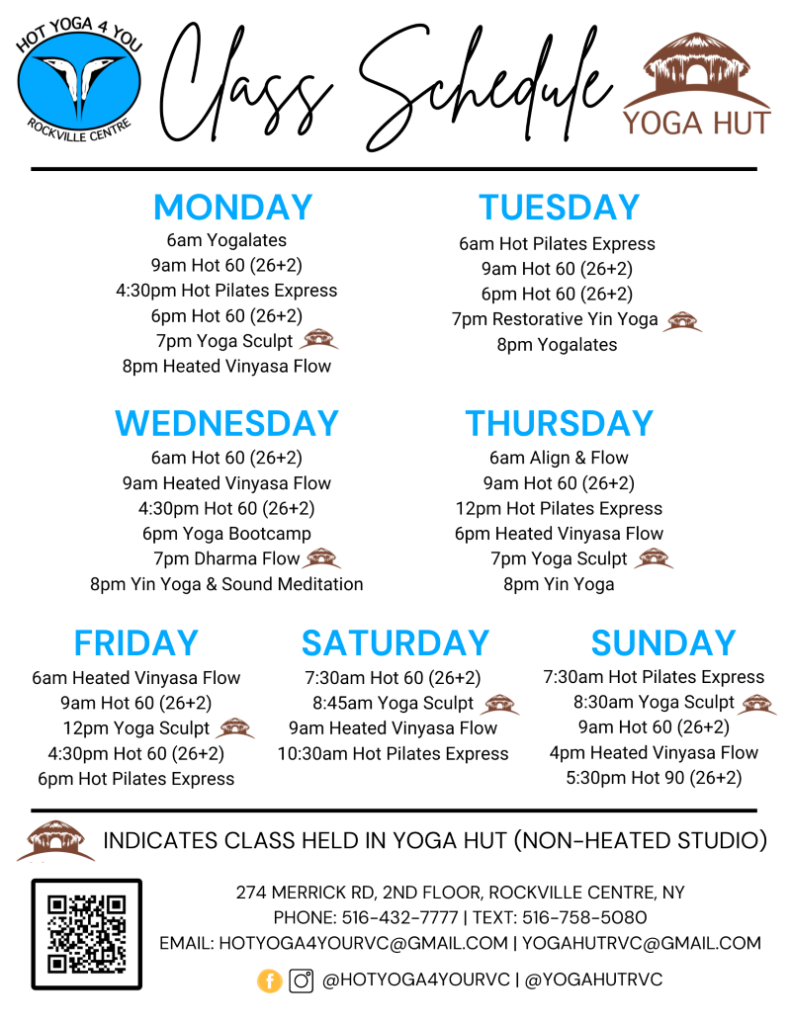 Hot Yoga 4 U - RVC - Oct Nov Dec 2024 Class Schedule