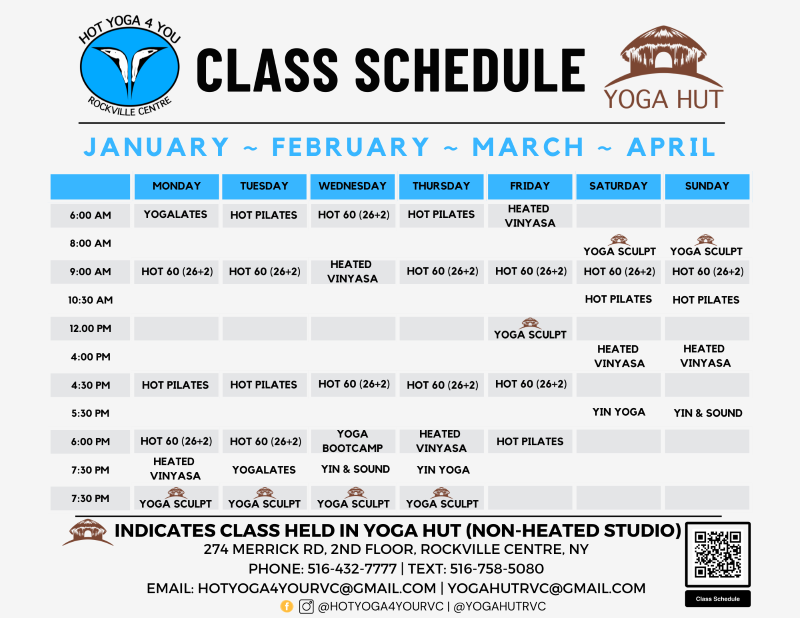 Hot Yoga 4 You RVC - Class Schedule